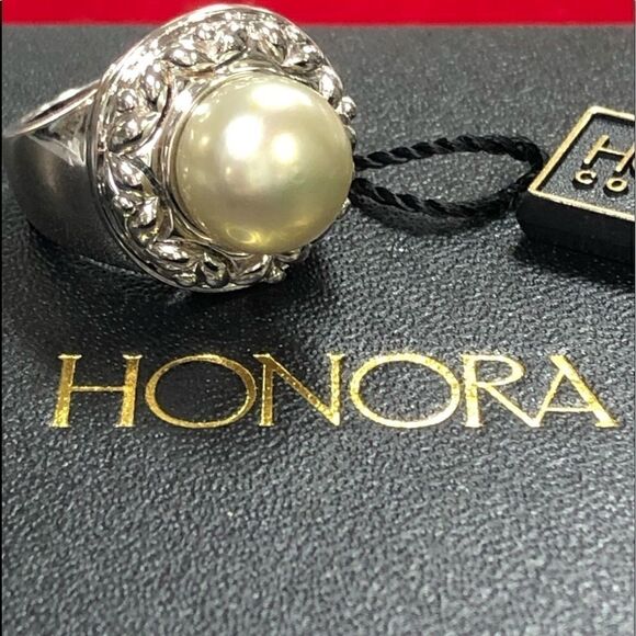 Honora Pearl Ring 925 Sterling Silver Wide Band - Picture 1 of 4